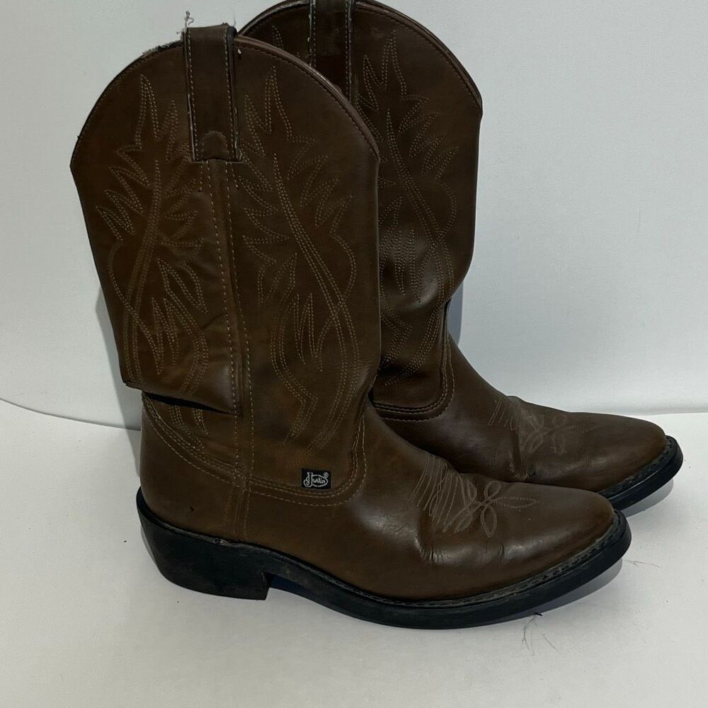 Justin Mens JB1100 Western Cowboy Boots Brown Leather Round Toe Size 8 D